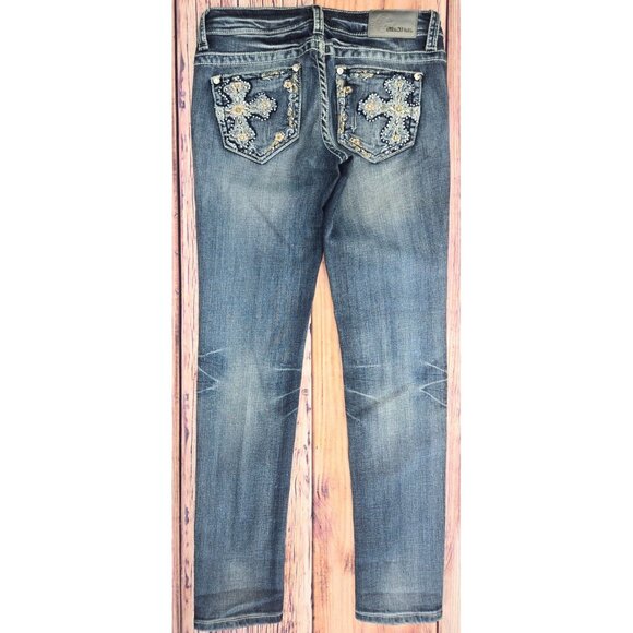 Grace In LA Womens Western Skinny Jeans 27 -30x31 Embellished Cross Back Pocket - Picture 2 of 13